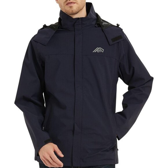 Mens Navy Lightweight Waterproof Hooded Rain Jacket Outdoor Hiking Shell - Picture 5 of 8